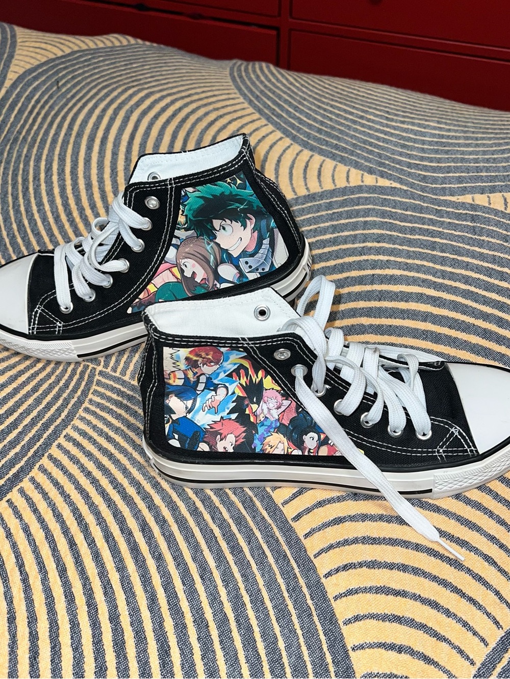Black Anime-Print High-Top Kids Sneakers